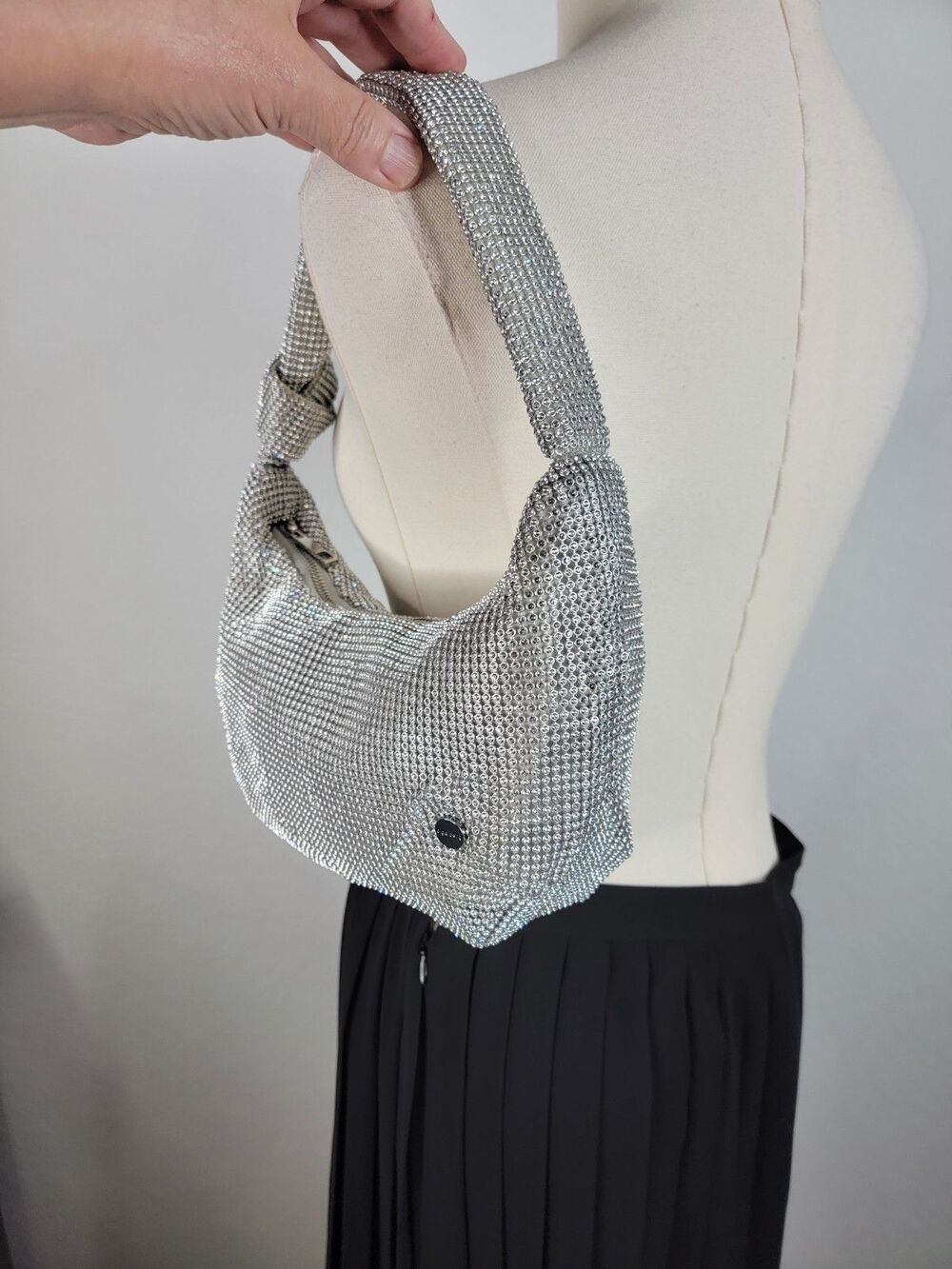 Olga Berg - Jessica Soft Crystal Mesh Croissant Bag Silver - Picture 16 of 17